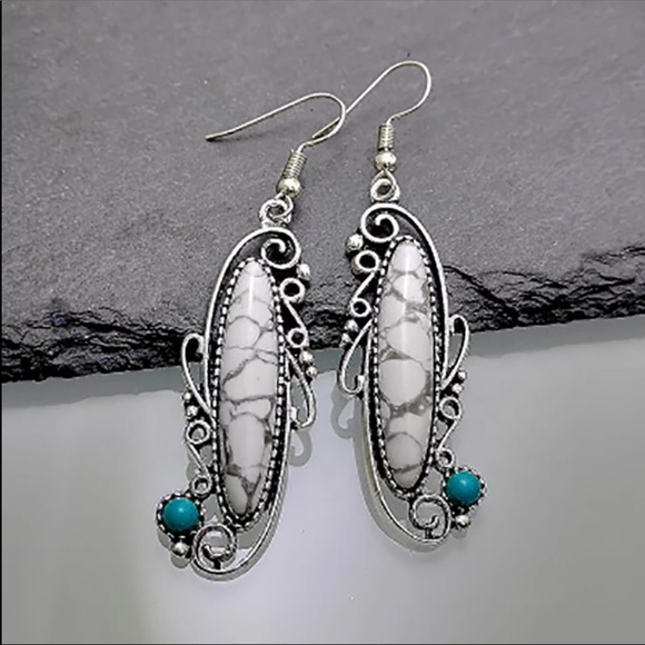 New Vintage Boho Opal Silver Handmade Earrings - Picture 4 of 5